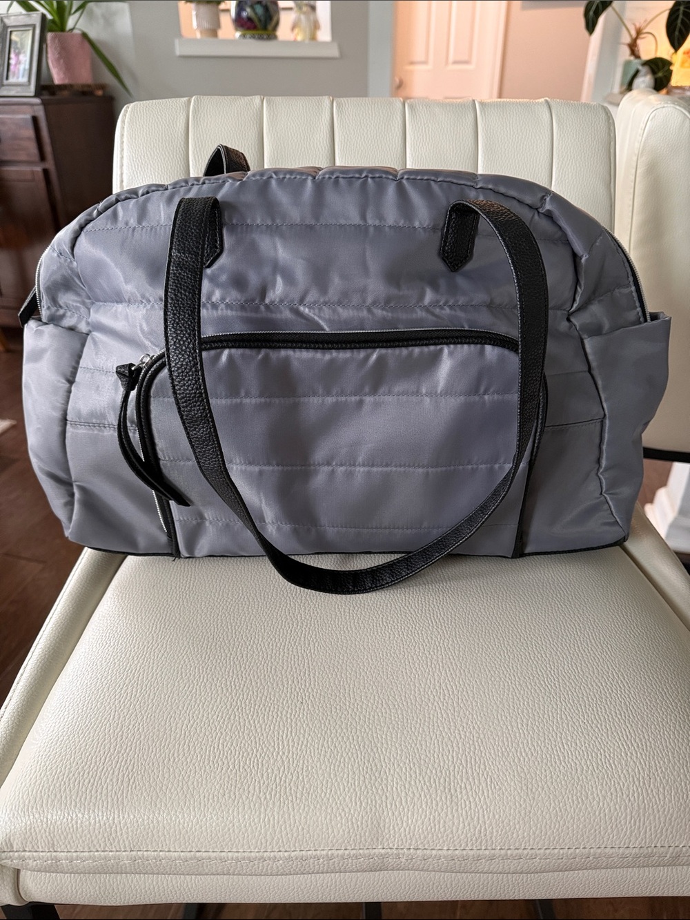 DSW Quilted Gray Tote with Black Straps